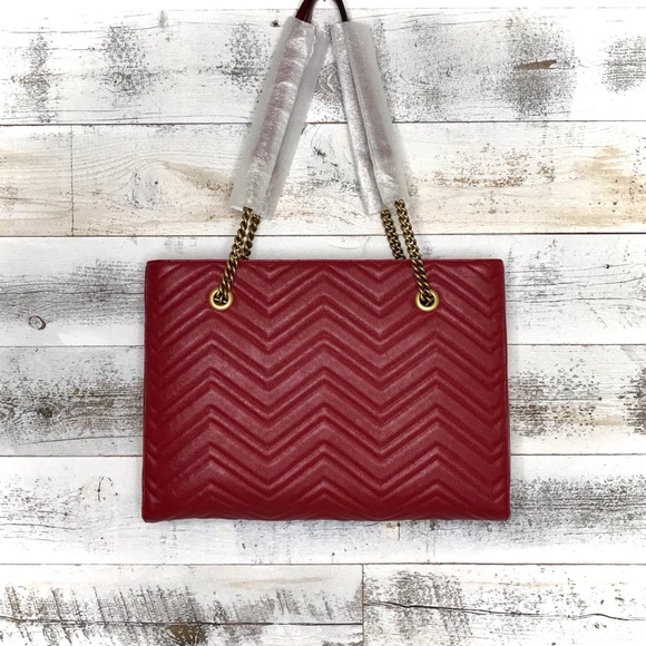 Gucci Red Quilted Medium Marmont Tote 524578 Bag - Picture 2 of 16